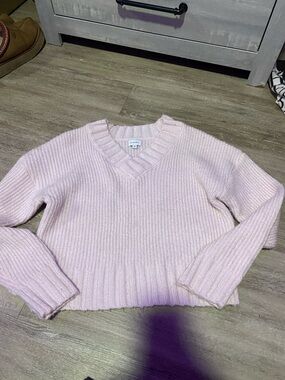 La Hearts Pale Pink Ribbed V-Neck Sweater